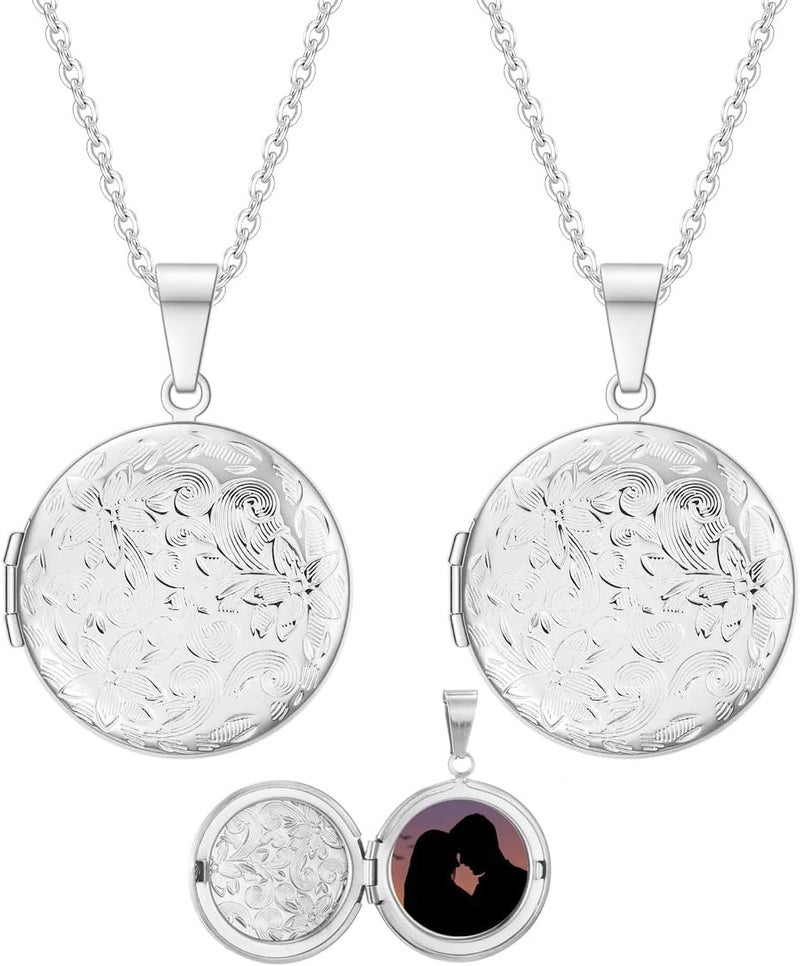Weenkeey 2 Pcs Locket Necklace that Holds Pictures Stainless Steel Locket Pendant Necklace Memory Photo Pendant Necklace for Women Girls - Image 1